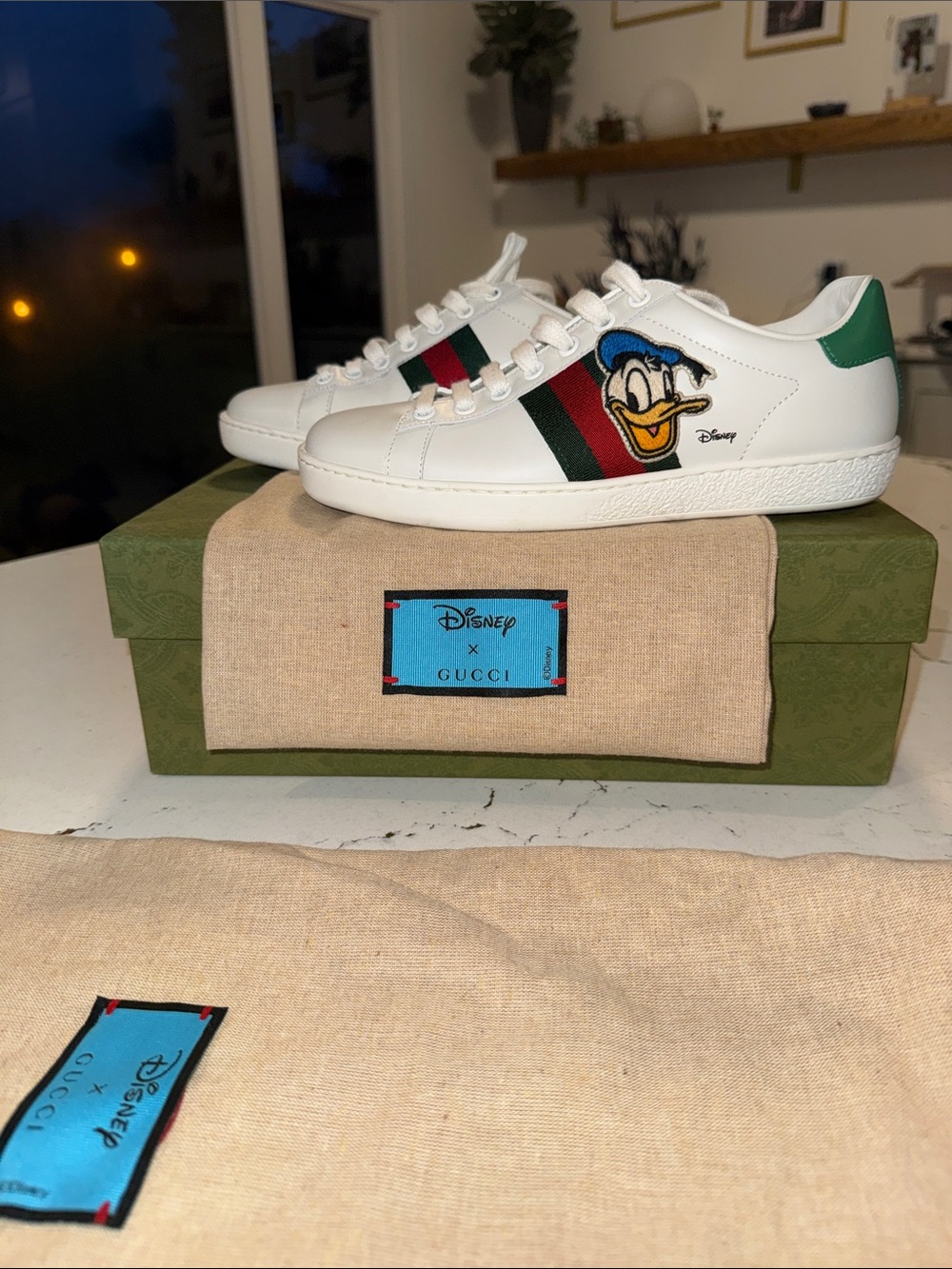 Gucci White Leather Women’s Sneakers with Donald Duck Patch